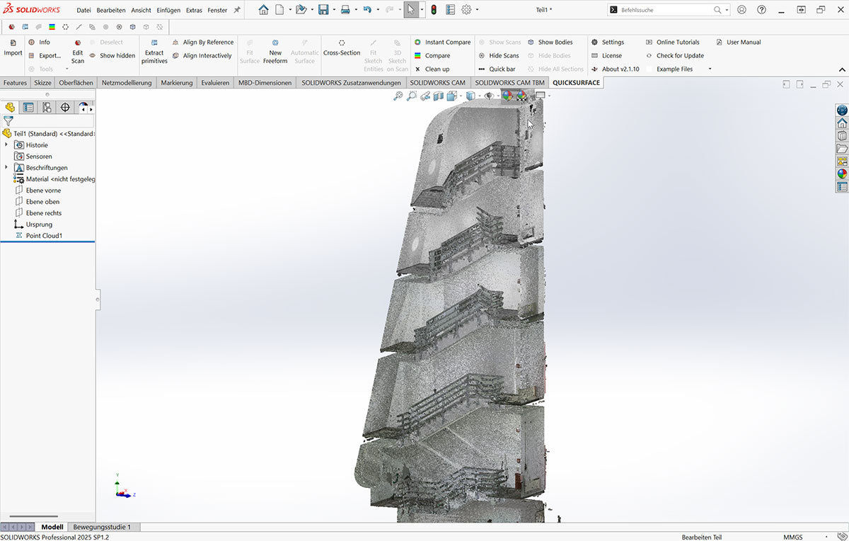 Punktwolken und Mesh in SolidWorks verarbeiten
