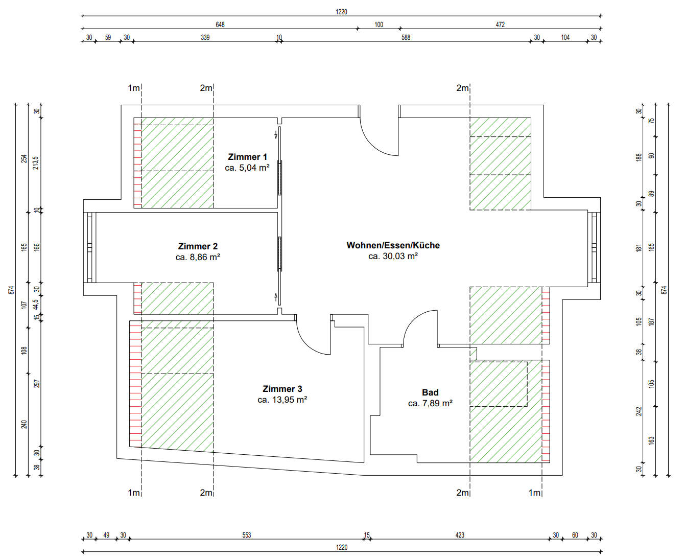 Grundriss, Wohnflächenberechnung, Architektenstempel
