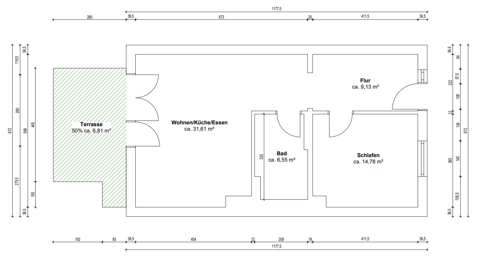Grundriss, Wohnflächenberechnung, Architektenstempel
